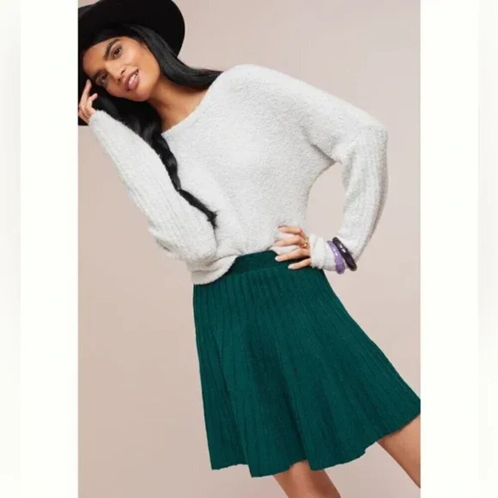 Anthropologie Meadow Rue Forest Green Sweater Knit Skater Skirt Women's Small